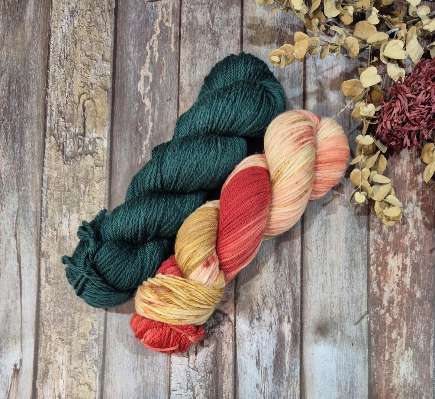 Perfect Pairing - Cranberry Swirl/Forest Green (Baa-Ram-Ewe 8ply DK - SW Merino)