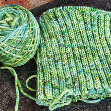 Load image into Gallery viewer, Three Trees Fibre Crafts Indie Dyed Hand Dyed 4ply Sock Superwash Merino Variegated Speckled green blue, yellow Canopy
